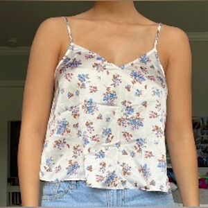Abercrombie & Fitch White Floral Satin Sleep Cami Top Flowy Open Back - Size XL